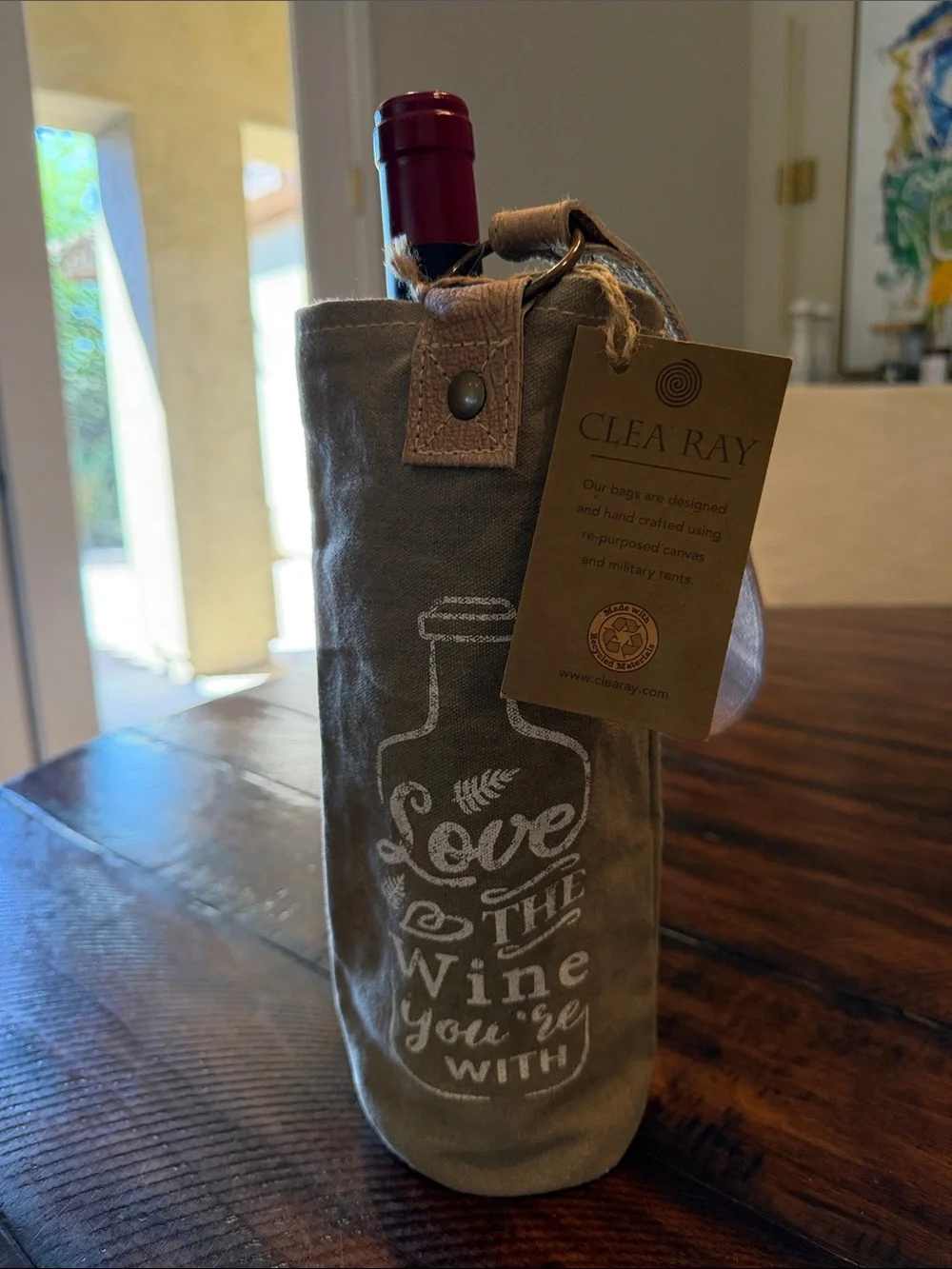 Canvas Wine Bottle Tote in Olive